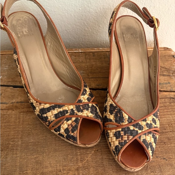 Stuart Weitzman Leopard Print Wedge Sling Backs - Picture 6 of 10